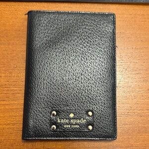 Kate Spade designer Black Leather Passport Holder Case Credit Card Slots